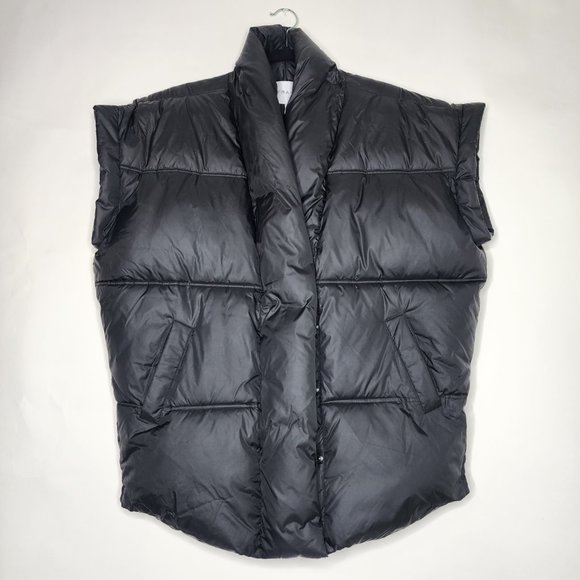 FRAME Womens Puffer Vest Jacket Sleeveless Oversized Shoulders Wide Pad Black S - Picture 6 of 13